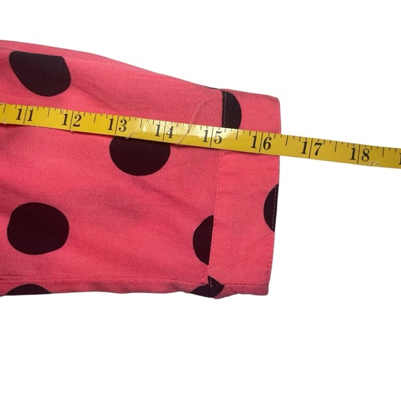 Crown & Ivy Coral Black Polka Dot V-Neck Top XS Ruffle Neck Business Casual EUC - Picture 8 of 9